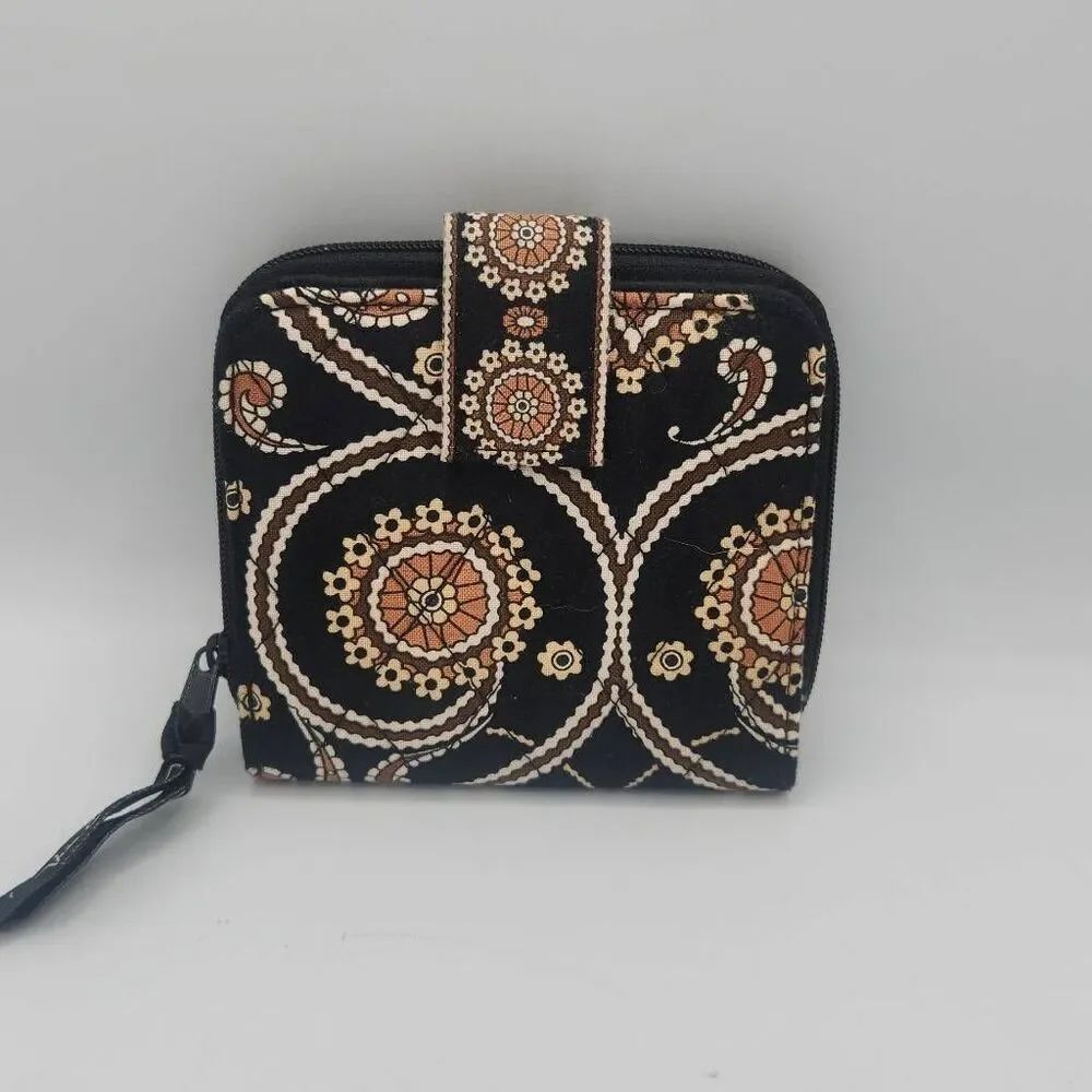 Vera Braley Cafe latte paisley brown mini zip wallet